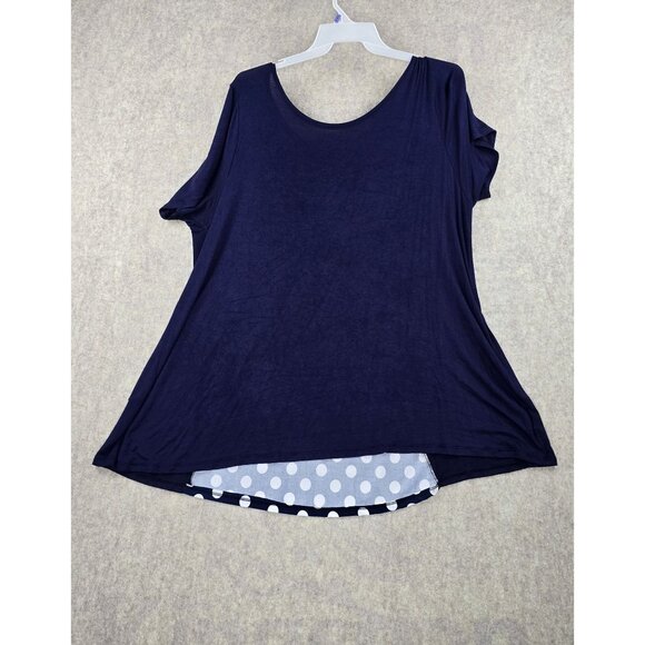 Navy Polka Dot Contrast High-Low Tunic Top 4X Rayon Blend Plus Size Made In USA - Picture 1 of 5